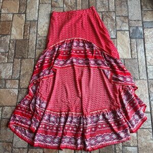 Aakaa Red High Low Women's Skirt